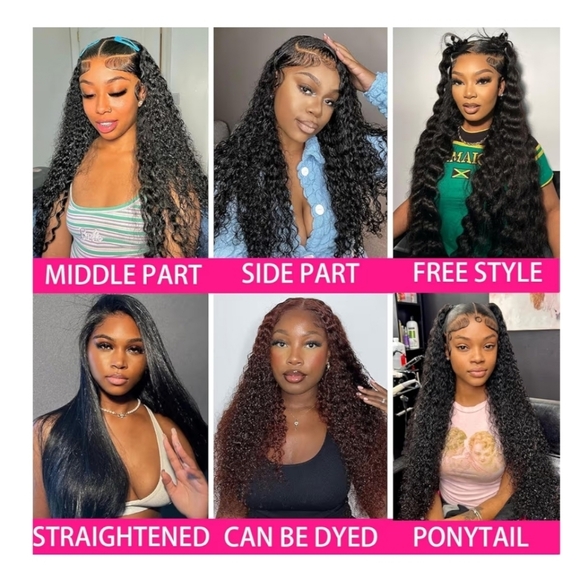 16" Deep Wave 100% Human Hair 13x6 Glueless Lace Front Wig Free Part New - Picture 5 of 13